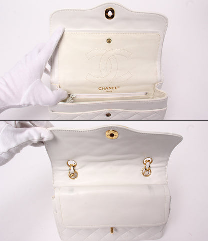 CHANEL チェーンショルダーバッグ Wチェーン Wフラップ 肩掛け ラムスキン パリ限定 マトラッセ レディース シャネル