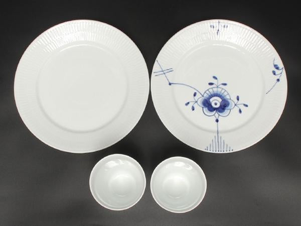 美品 Royal Copenhagen プレート 皿 22cm スタイルカップ フリーカップ 4点セット ブルーフルーテッド メガ ホワイトフルーテッド