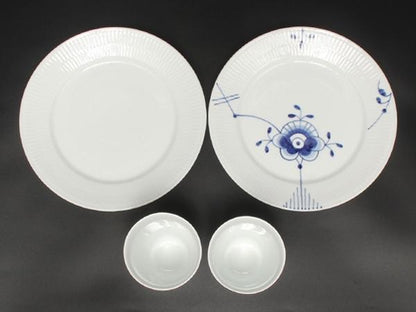 美品 Royal Copenhagen プレート 皿 22cm スタイルカップ フリーカップ 4点セット ブルーフルーテッド メガ ホワイトフルーテッド