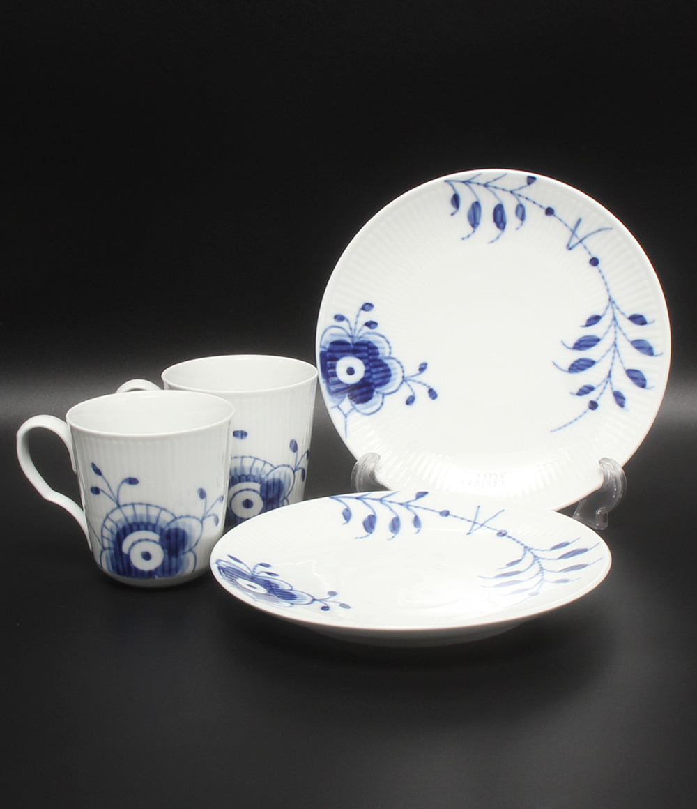 美品 Royal Copenhagen プレート 皿 24cm マグカップ 4点セット ブルーフルーテッド メガ ロイヤルコペンハーゲン