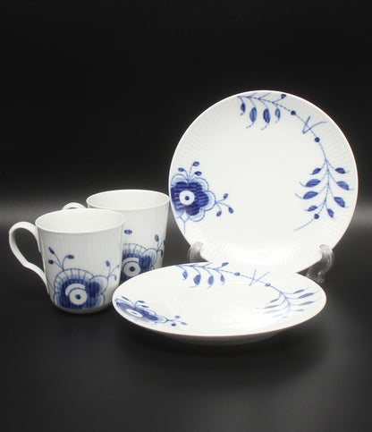美品 Royal Copenhagen プレート 皿 24cm マグカップ 4点セット ブルーフルーテッド メガ ロイヤルコペンハーゲン