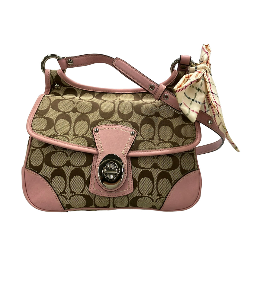 美品 COACH ショルダーバッグ 斜め掛け リボン シグネチャー F13791 レディース コーチ