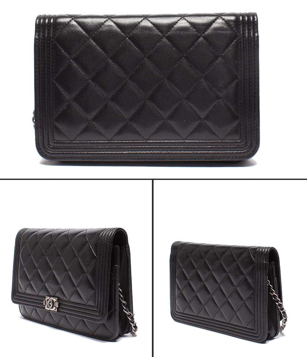 CHANEL チェーンショルダーウォレット 斜め掛け シルバー金具 ラムスキン マトラッセ レディース シャネル