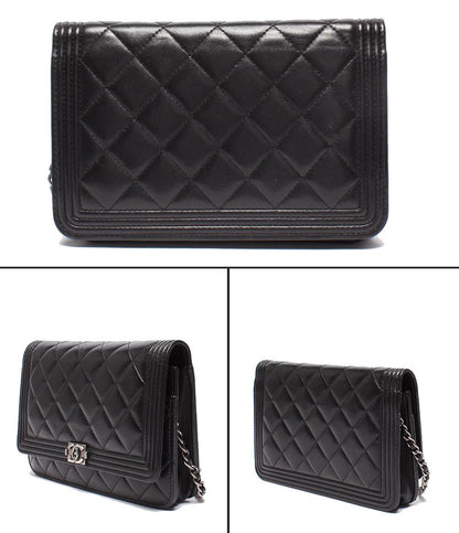 CHANEL チェーンショルダーウォレット 斜め掛け シルバー金具 ラムスキン マトラッセ レディース シャネル