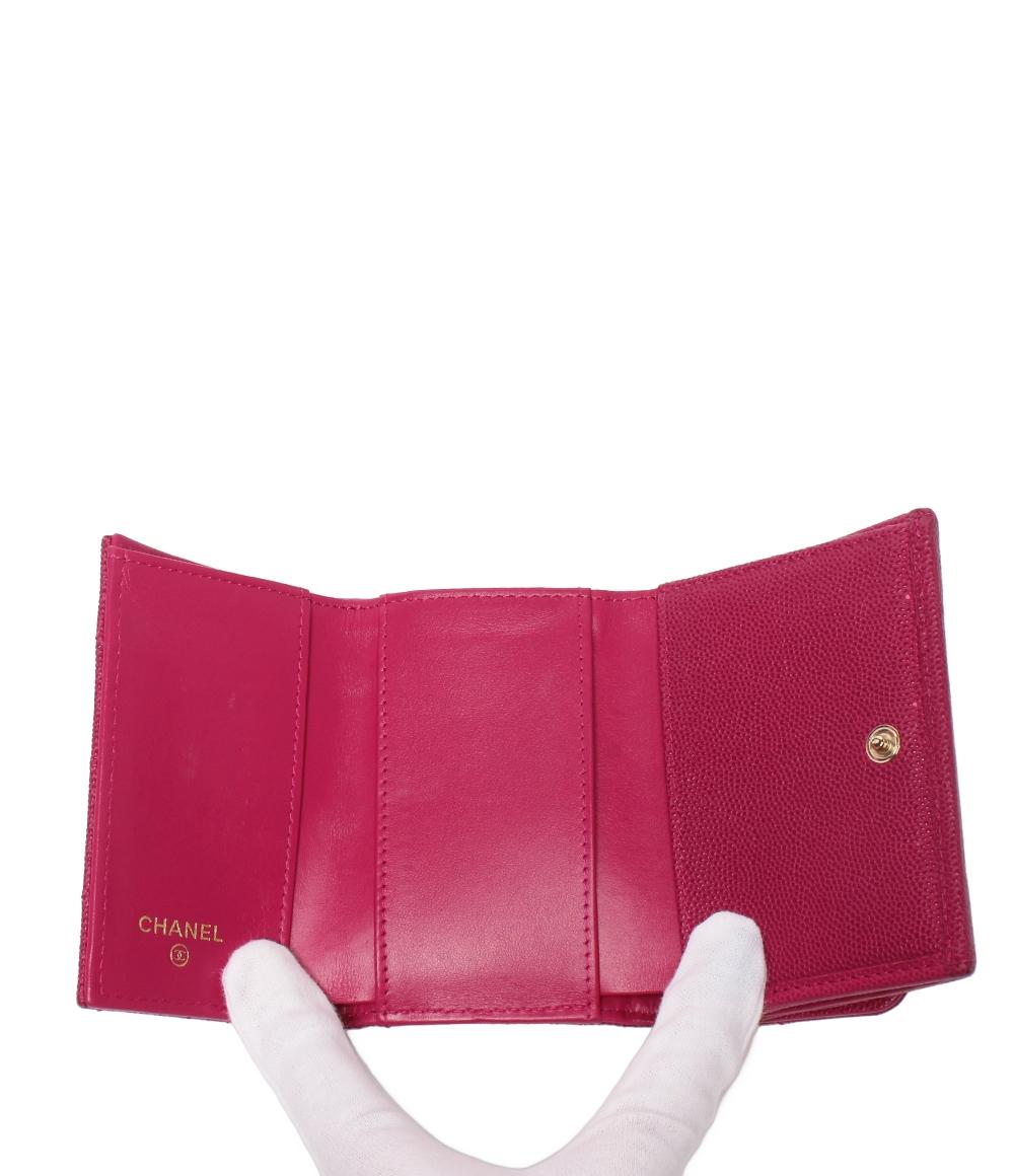 CHANEL 三つ折り財布 ゴールド金具 キャビアスキン スモールフラップウォレット レディース シャネル