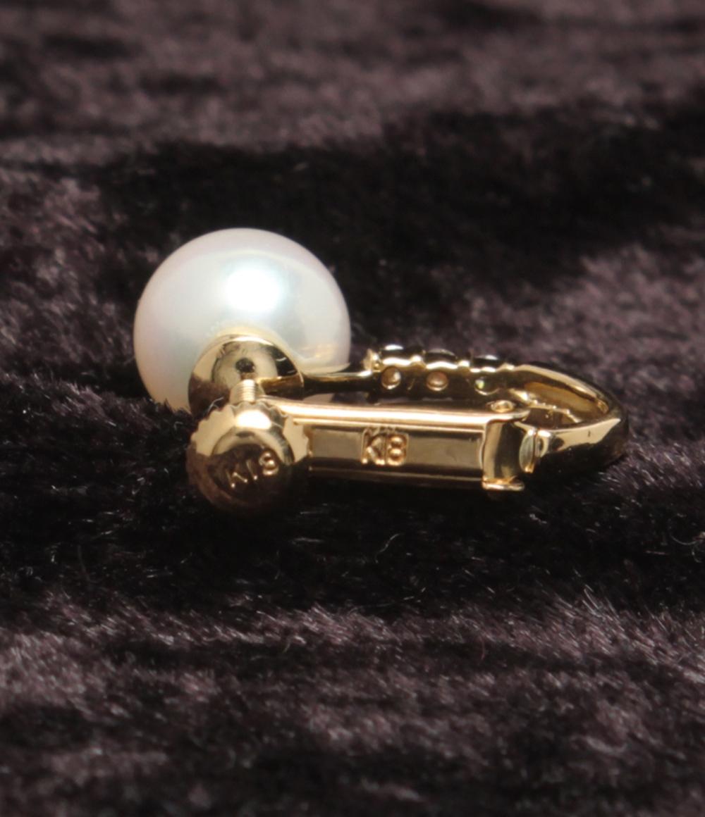 美品 イヤリング K18 パール 7.3mm ダイヤ 0.042ct レディース