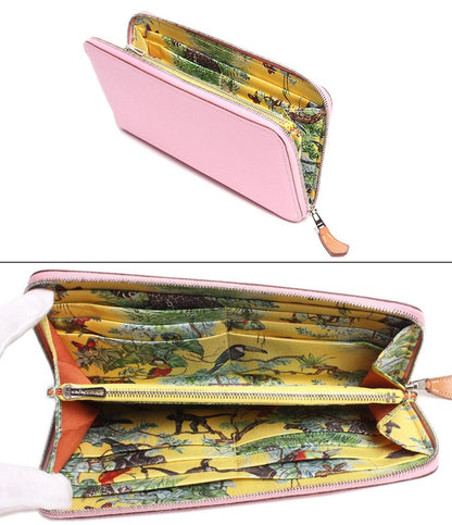 美品 エルメス ラウンドジップ長財布 D刻印 シルバー金具 アザップシルクイン 赤道直下 ヴォーエプソン モーヴシルベストル レディース HERMES