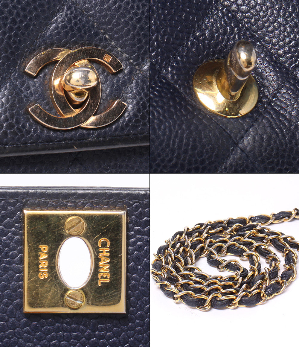CHANEL チェーンショルダーバッグ 肩掛け 斜め掛け ゴールド金具 3番台 マトラッセ シングルフラップ シングルチェーン キャビアスキン レディース