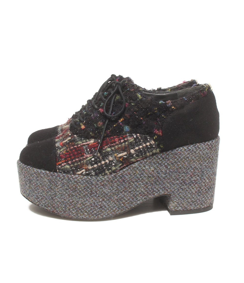 美品 CHANEL プラットフォームシューズ ツイード 厚底 レディース SIZE 37 シャネル
