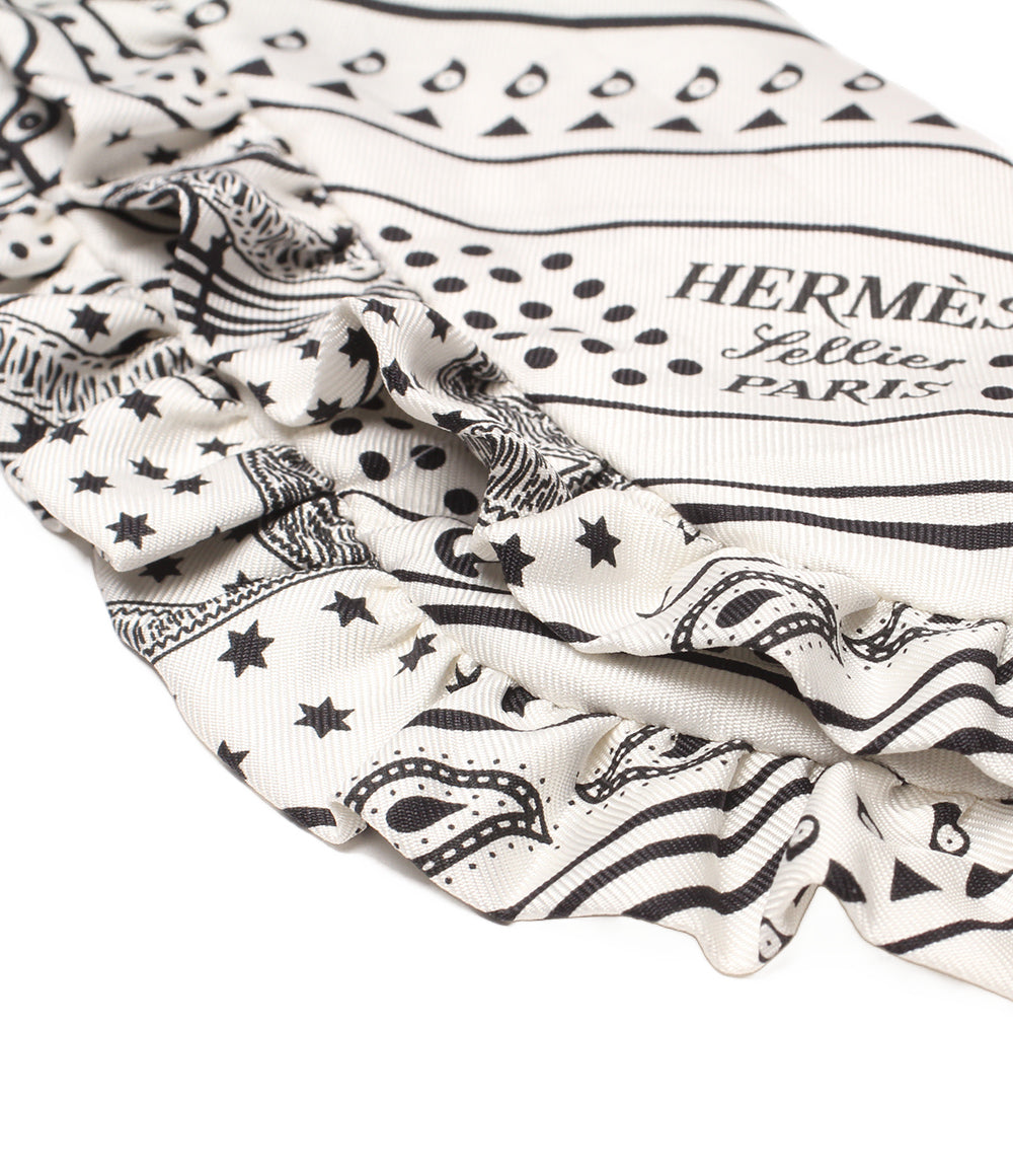 美品 HERMES スカーフ シルク100％ ツイリー EPERON DOR BANDANA エプロンドール バンダナ レディース エルメス