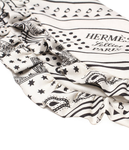 美品 HERMES スカーフ シルク100％ ツイリー EPERON DOR BANDANA エプロンドール バンダナ レディース エルメス