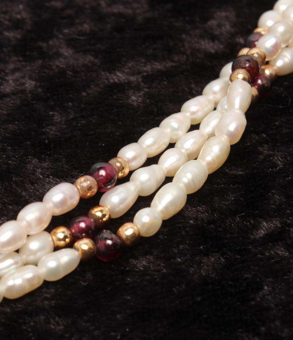 3連ネックレス 淡水パール ガーネット レディース