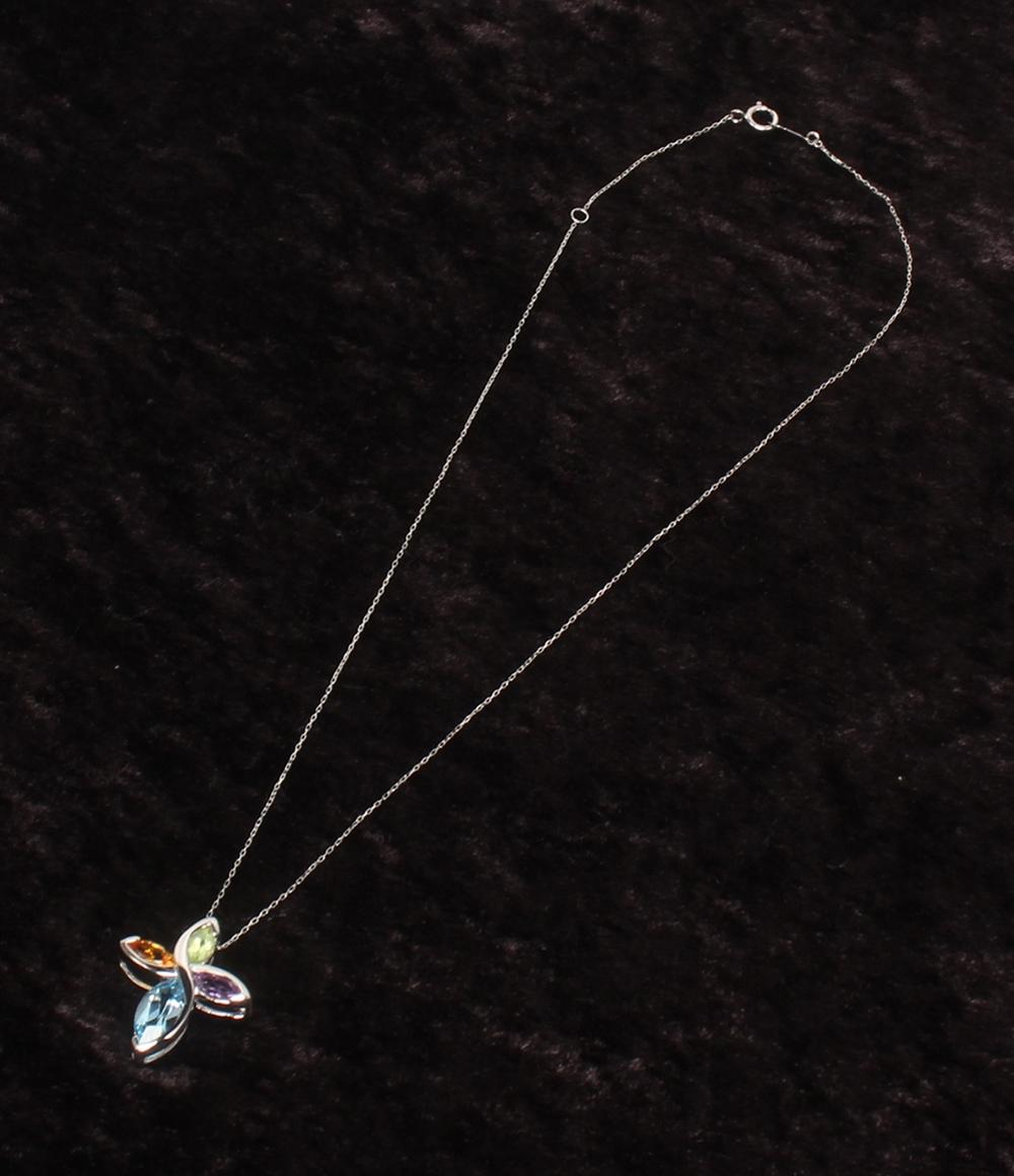 美品 ネックレス K18 K18WG ブルートパーズ アメジスト ペリドット シトリン レディース