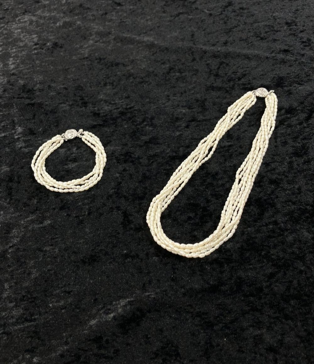 美品 7連ネックレス 5連ブレスレット 淡水パール ２点セット レディース