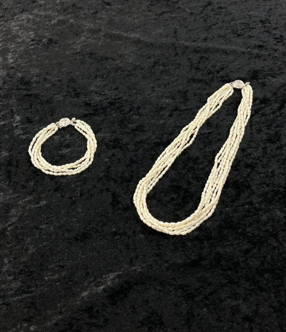 美品 7連ネックレス 5連ブレスレット 淡水パール ２点セット レディース