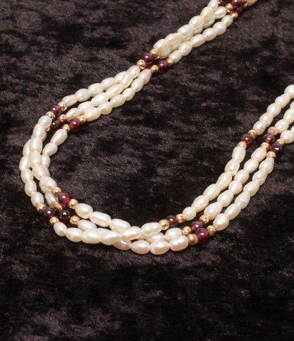 3連ネックレス 淡水パール ガーネット レディース