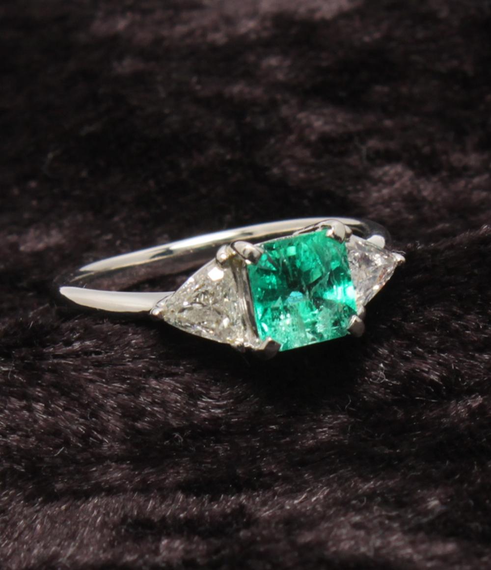 美品 リング 指輪 Pt900 エメラルド 0.85ct ダイヤ 0.634ct レディース SIZE 11号