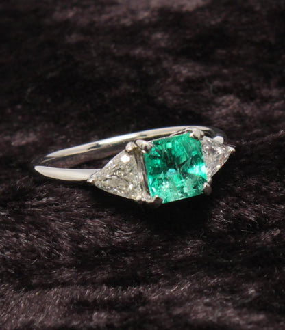 美品 リング 指輪 Pt900 エメラルド 0.85ct ダイヤ 0.634ct レディース SIZE 11号