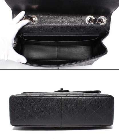 シャネル ショルダーバッグ シングルフラップ ダブルチェーン シルバー金具 キャビアスキン デカマトラッセ 30 レディース CHANEL