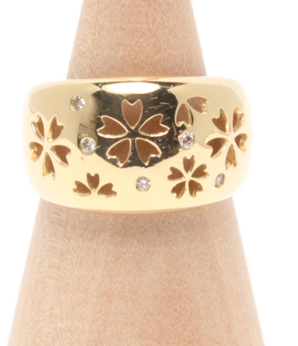 美品 リング 指輪 K18 ダイヤ 0.05ct 透かし彫り 和柄 サクラ レディース SIZE 10号