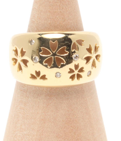 美品 リング 指輪 K18 ダイヤ 0.05ct 透かし彫り 和柄 サクラ レディース SIZE 10号