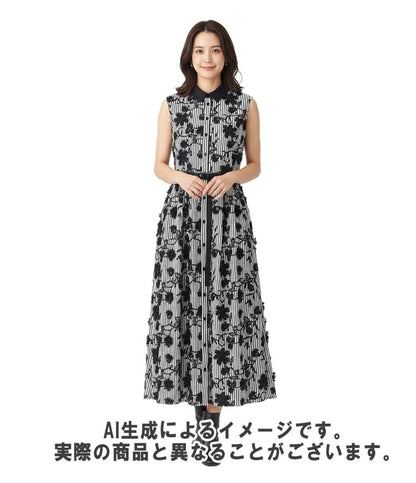 ANAYI ノースリーブ ストライプフラワー刺繍ワンピース レディース SIZE 38 アナイ