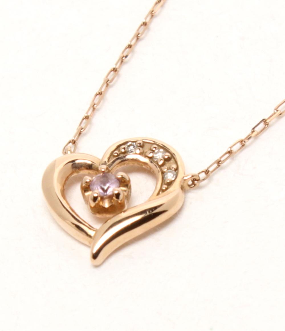 美品 4℃ ネックレス K18 ダイヤ ハートモチーフ レディース ヨンドシー