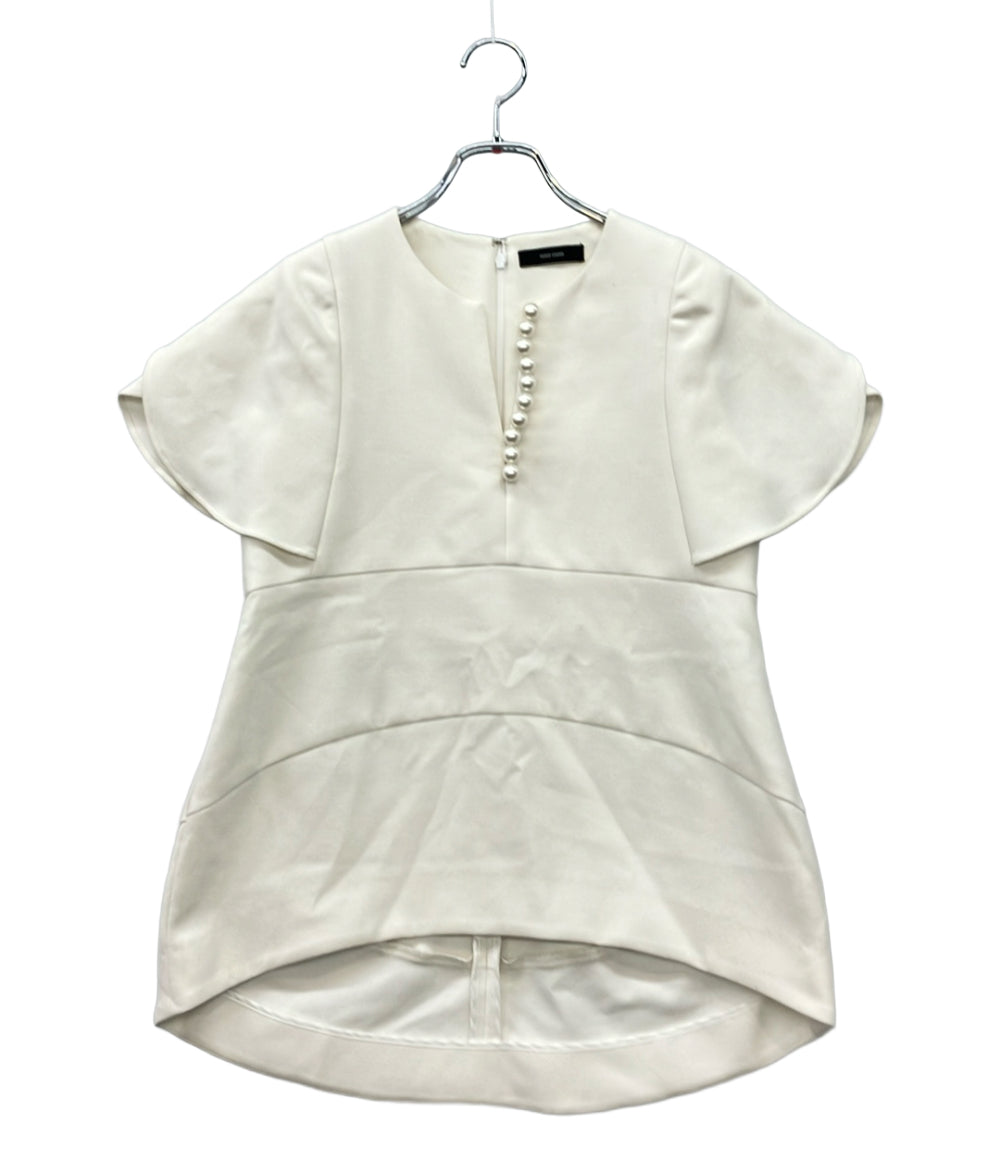 YOKO CHAN 半袖シャツ ブラウス ホワイト フレアスリーブ パール スリット ミセス&エレガンス YCB-923-354 レディース SIZE 42 (L) ヨーコチャン
