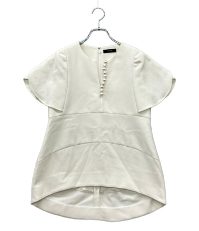 YOKO CHAN 半袖シャツ ブラウス ホワイト フレアスリーブ パール スリット ミセス&エレガンス YCB-923-354 レディース SIZE 42 (L) ヨーコチャン