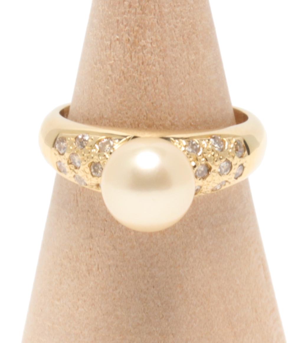 美品 リング 指輪 K18 パール 7.7mm ダイヤ 0.25ct レディース SIZE 10号
