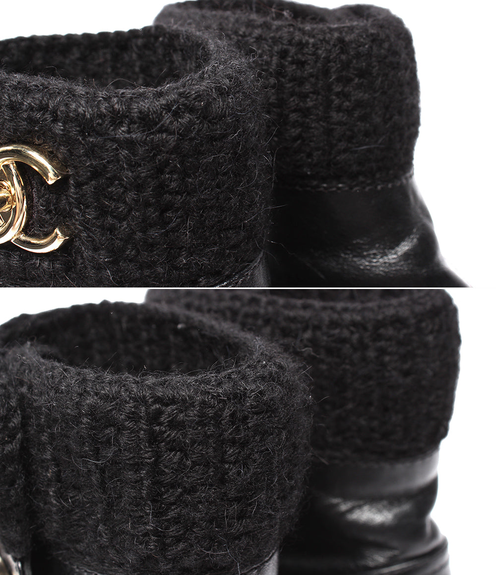 CHANEL ターンロック ココマーク レザー ニット ショートブーツ G45282 レディース SIZE 37 (24.5cm) シャネル