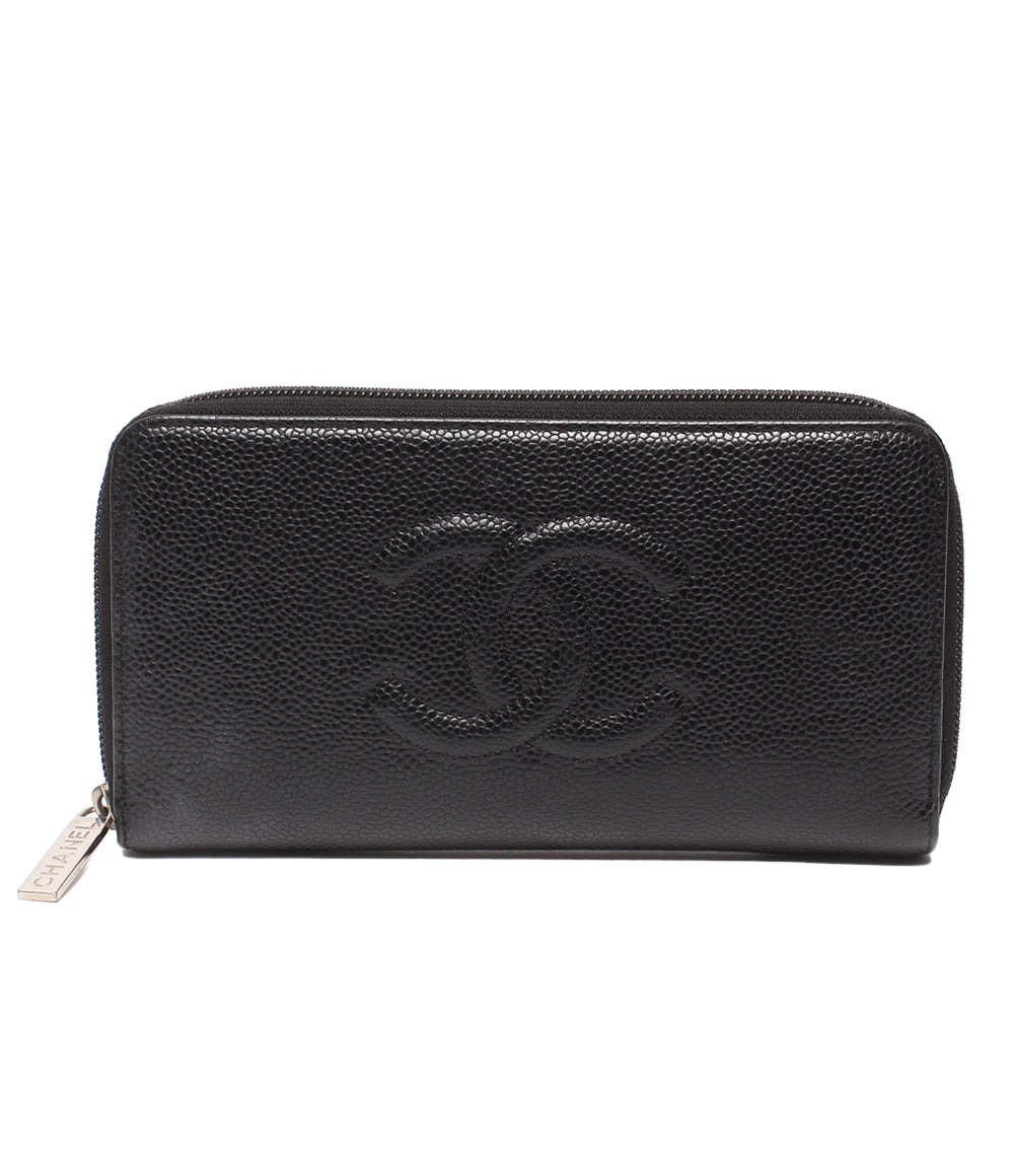 CHANEL ラウンドファスナー長財布 シルバー金具 キャビアスキン レディース シャネル