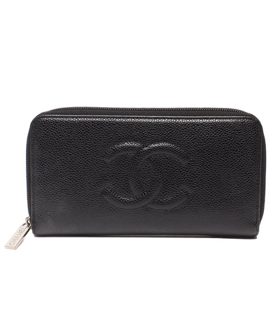 CHANEL ラウンドファスナー長財布 シルバー金具 キャビアスキン レディース シャネル