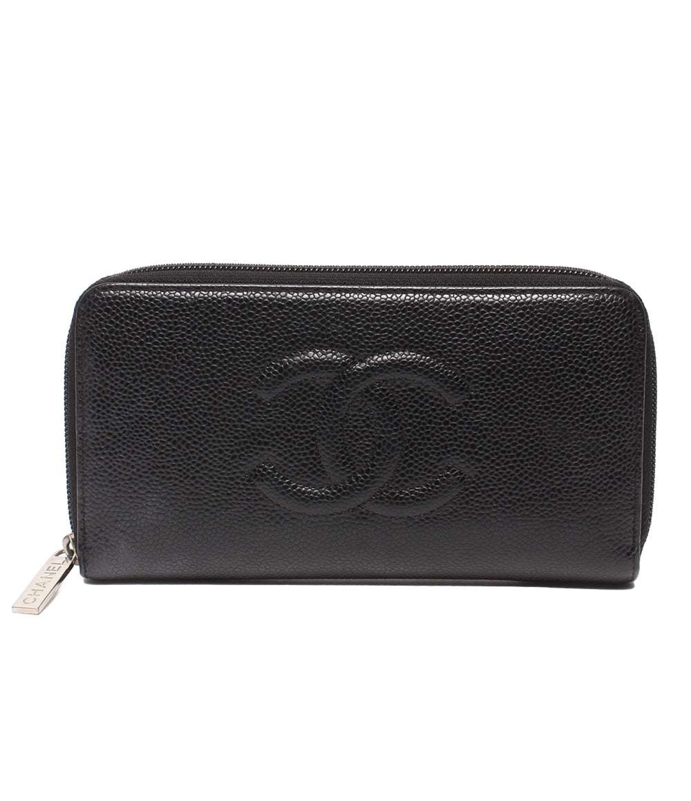 CHANEL ラウンドファスナー長財布 シルバー金具 キャビアスキン レディース シャネル