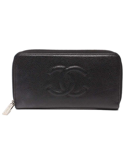 CHANEL ラウンドファスナー長財布 シルバー金具 キャビアスキン レディース シャネル