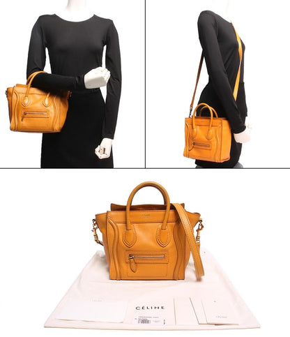 セリーヌ 2wayレザーハンドバッグ ゴールド金具 ダークイエロー ラゲージ ナノ ショッパー レディース CELINE