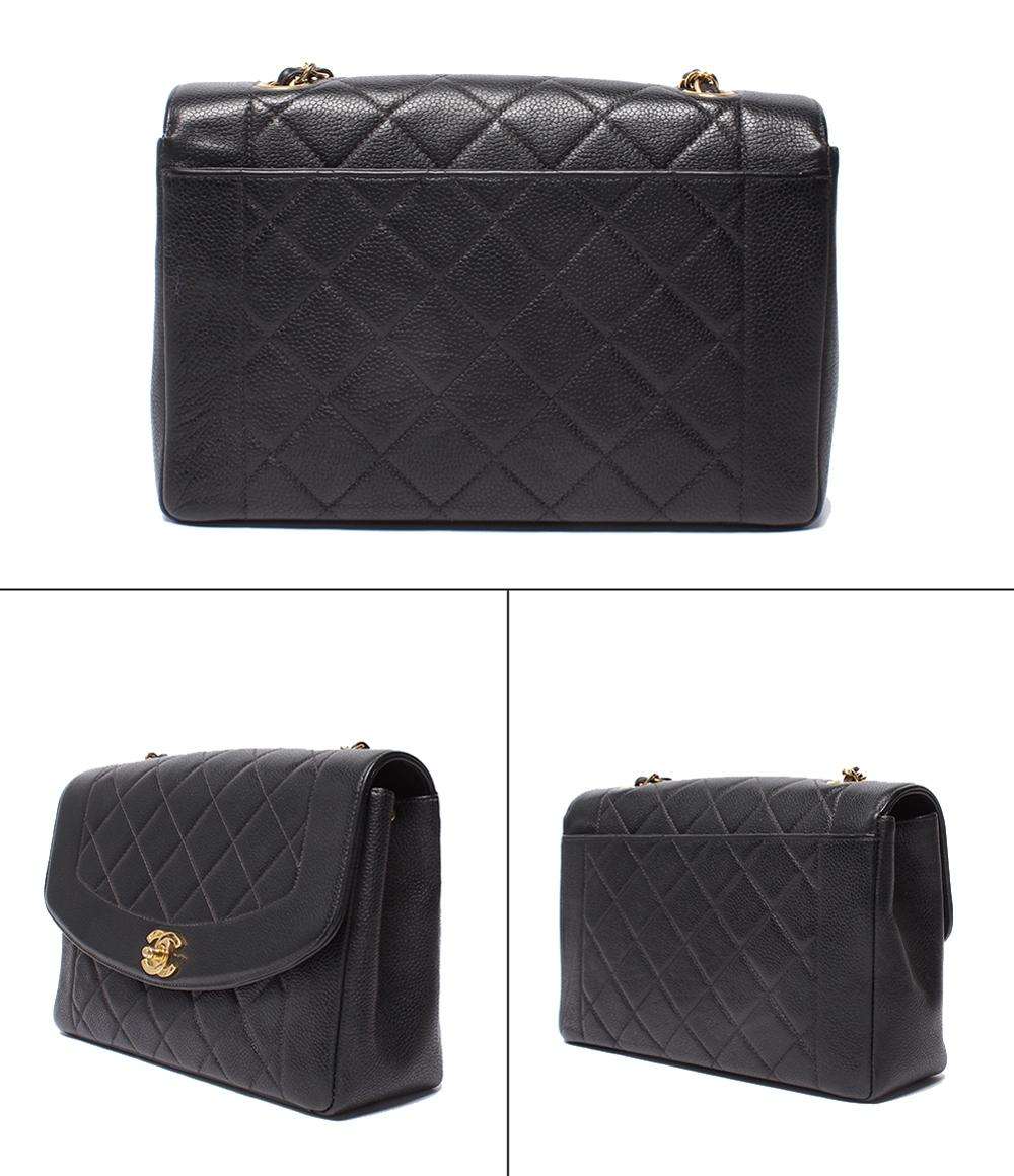 CHANEL チェーンショルダーバッグ ゴールド金具 ダイアナ フラップ マトラッセ ４番台 キャビアスキン レディース シャネル