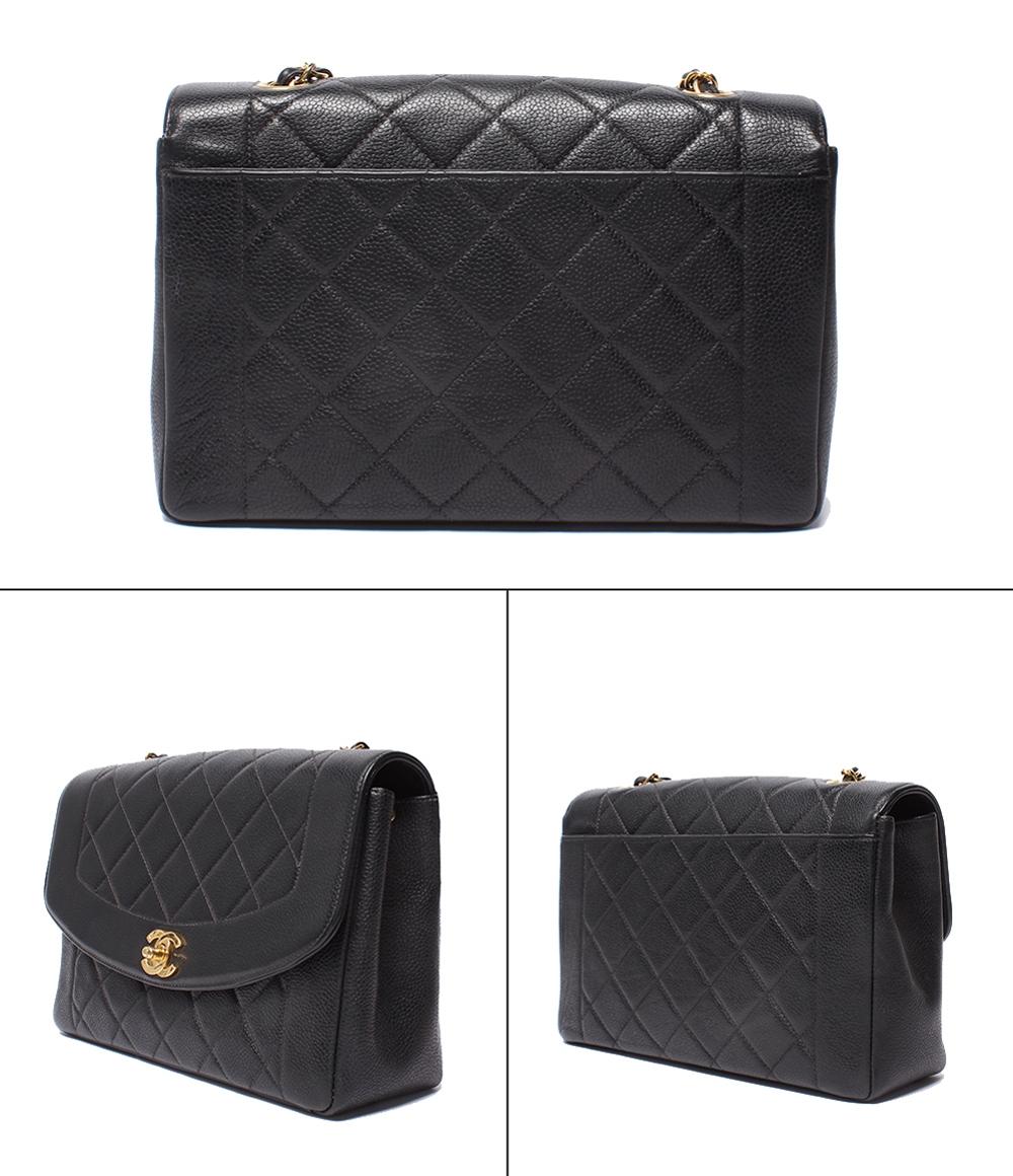 CHANEL チェーンショルダーバッグ ゴールド金具 ダイアナ フラップ マトラッセ ４番台 キャビアスキン レディース シャネル
