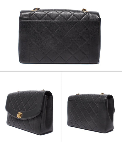 CHANEL チェーンショルダーバッグ ゴールド金具 ダイアナ フラップ マトラッセ ４番台 キャビアスキン レディース シャネル