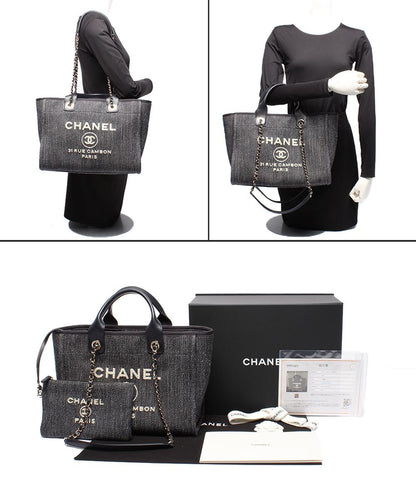 美品 CHANEL チェーンショルダーバッグ ハンドバッグ デニム ゴールド金具 ドーヴィルMM レディース シャネル