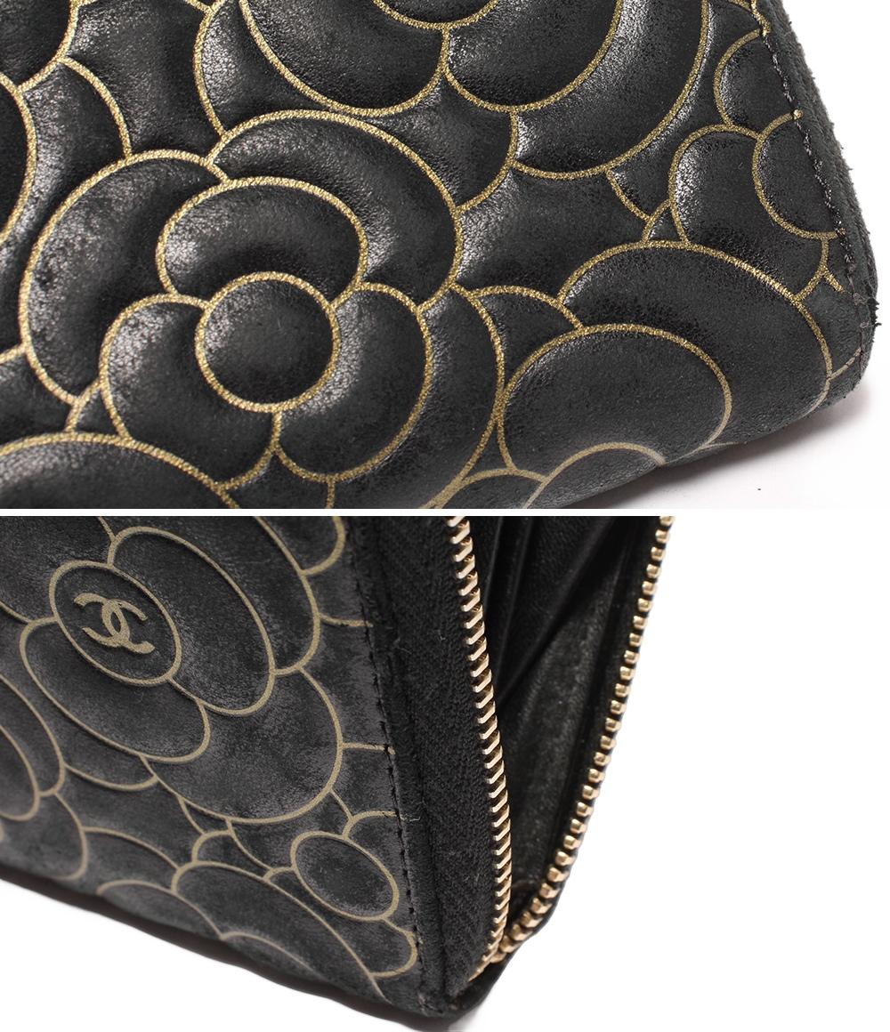 シャネル ラウンドファスナー長財布 ゴールド金具 カメリア レディース CHANEL