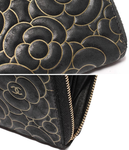シャネル ラウンドファスナー長財布 ゴールド金具 カメリア レディース CHANEL