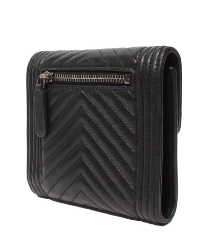 CHANEL 二つ折り財布 31番台 シェブロン Vステッチ シルバー金具 ボーイシャネル レディース シャネル