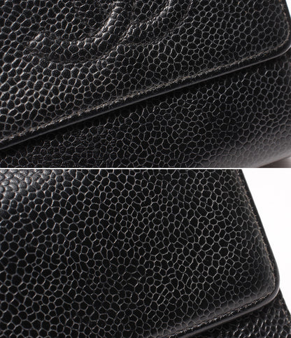 CHANEL Wホック三つ折り財布 キャビアスキン ココマーク レディース シャネル