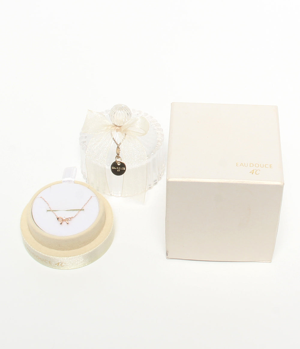 美品 EAU D.4℃ ネックレス K10 ダイヤ リボンモチーフ レディース オデュース ヨンドシー
