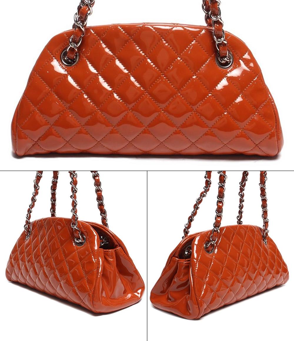 シャネル ショルダーバッグ ボーリングバッグ ココチャーム エナメル シルバー金具 オレンジ系 マドモアゼル レディース CHANEL