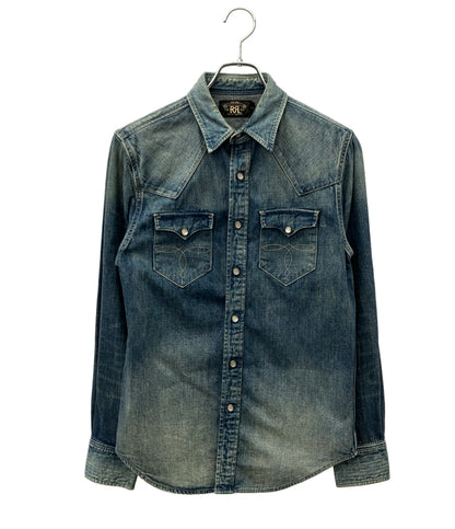 RRL 長袖シャツ スリムフィット デニム ウエスタン インディゴ コンチョボタン  ヴィンテージ 色落ち加工 782505188002 メンズ SIZE S