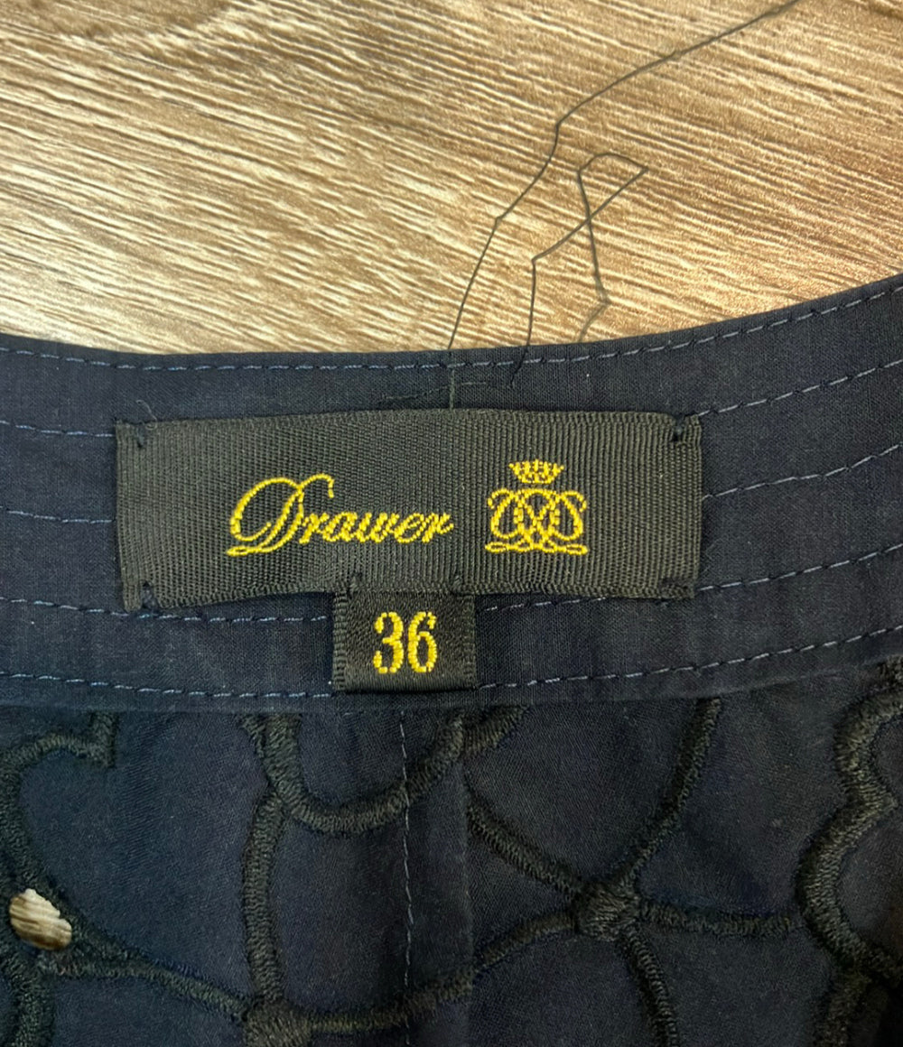 Drawer 半袖ワンピース 刺繍 フロントボタン レース ロング エンブロロングワンピース 6526-299-0990 レディース SIZE 36 (XS) ドゥロワー