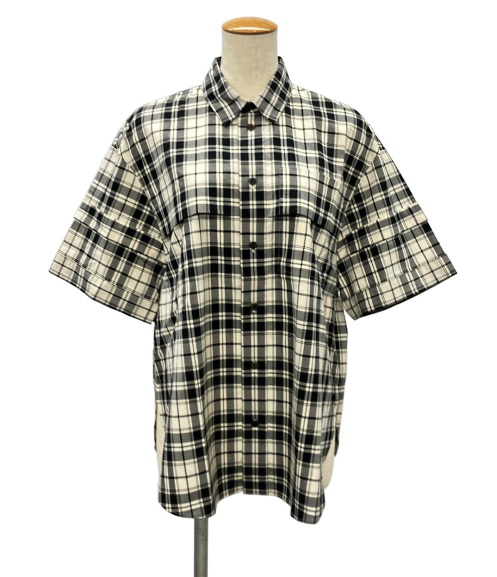 ENFOLD M 半袖シャツ モノトーンチェック柄 オーバーサイズ 300HS230-2750 レディース SIZE 38 (M) エンフォルド エム