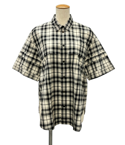 ENFOLD M 半袖シャツ モノトーンチェック柄 オーバーサイズ 300HS230-2750 レディース SIZE 38 (M) エンフォルド エム